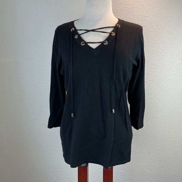 NWT Calvin Klein Black Long Sleeve Top Size L - Picture 1 of 11